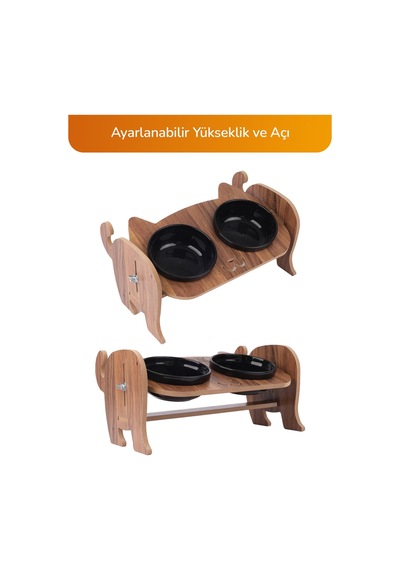Ahşap Kedi Mama Seramik Su Kabı Standı,kedili Mama Kabı, Hediye Kedi Halısı