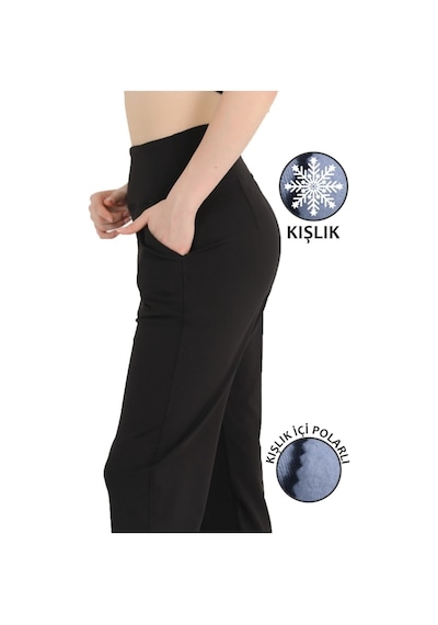 Kadın Siyah Yüksek Bel Jogger Eşofman Altı Polarlı Kışlık Cepli Joggers 1062 Siyah