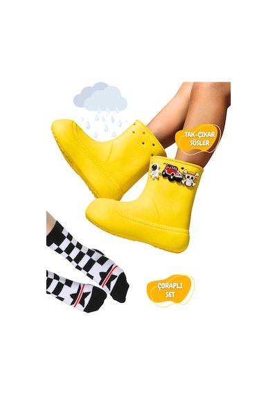 Sarı Yağmur Botu + Giraffe Çoraplı Set Sari Sarı