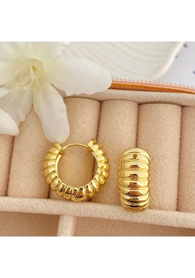 Halka Küpe Tırtıklı Küpe Zirkon Taşlı Serenay Küpe Kararmaz Xuping Gold Gold