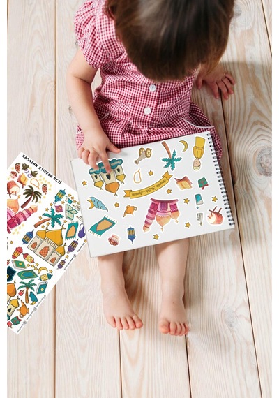 Sevimli Ramazan Figürleri Çocuk Bebek Odası Duvar Cam Dolap Kitap Mini Sticker Seti 123 Parça Dijital Baskı