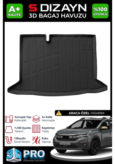 S-dizayn Dacia Sandero 3d Pro Bagaj Havuzu 2020 Üzeri A+ Kalite