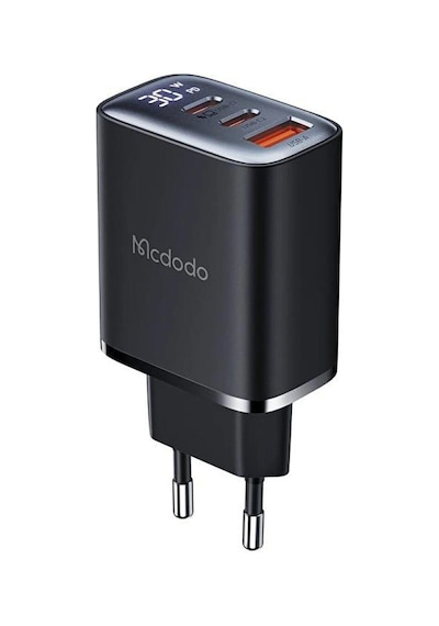 Mcdodo Ch-2180 30w 2 Type-c 1 Usb-a Girişli Digital Göstergeli Hızlı Şarj Aleti - Siyah