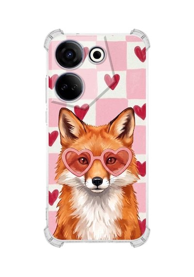 Printify İnfinix Hot 40i İle Uyumlu Pembe Pötikare Serisi Tatlı Kurnaz Tasarımlı Uv Baskılı Köşe Korumalı Antişok Kılıf Şeffaf
