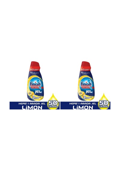 Hepsi Bir Arada Konsantre Jel 1000 Ml Limon Bulaşık Makinesi Deterjanı 2 Adet X 1000 Ml