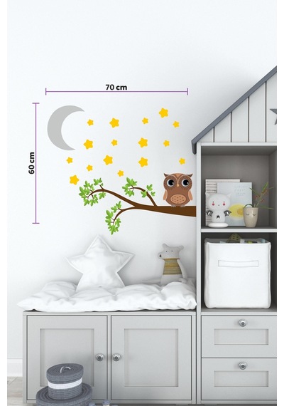 MSticker Dalda Sevimli Baykuş Yıldızlar Ve Ay Çocuk Bebek Odası Sticker