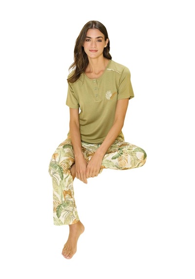 Over Sleep By Poleren Over Sleep 3345 Kadın Viskon Yazlık Takım M-l-xl-2xl Koyu Yeşil