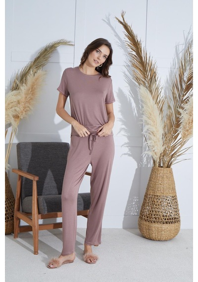 Sevim Kadın Kısa Kol Vizon Pijama Takım C8t5n9o51 001