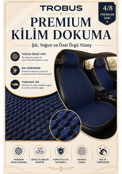 Fiat Egea Hb 2017+ Üniversal Premium Örme 5 Parça Minder Terletmez Kaymaz Taban Lacivert Siyah