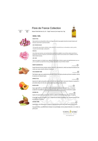 Aromatherapy Rose Multi Use Oil Gül Yüz Saç Tırnak & Vücut Bakım Kuru Yağ 100 Ml 0.3 ML