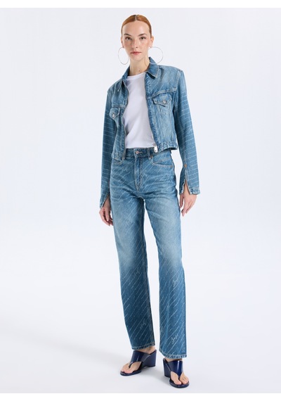 Boss Mavi Kadın Yazı Baskılı Denim Pantolon 50545081