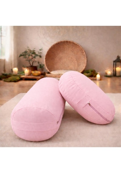 Yuvarlak Zafu Meditasyon Minderi & Bolster Minderi İkili Yoga Meditasyon Minder Seti Açık Pembe