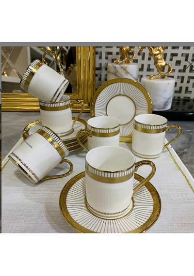Muba Consept Kaitlyn 6 Kişilik Porselen Kahve Fincan Takımı 90 Cc Beyaz Gold