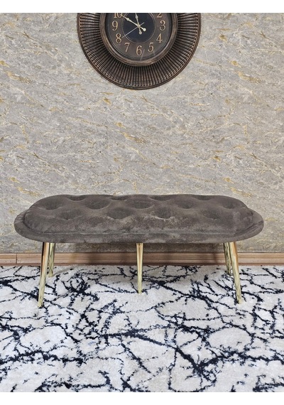 Zafir Ufo Oturak Bench - Gold Kaplama Sivriltme Ayak - Oturak - Bench - Puf - Yatak Ucu Pufu Kahverengi
