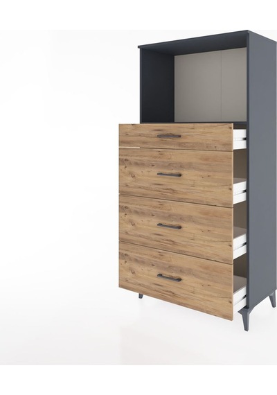 Hyperion Dolap Tek Raflı 4 Çekmeceli 88x44x182 Antrasit-çam Antrasit
