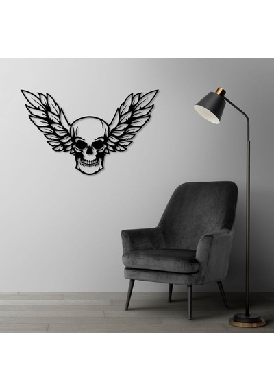 Kanatlı Kuru Kafa Metal Duvar Dekoru