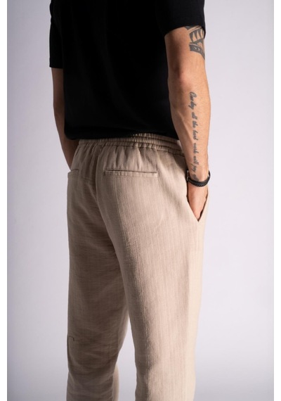 Pamuk Comfort Fit Jogger Bel Pantolon Bej Bej