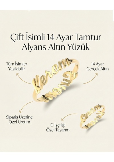 Çift İsimli 14 Ayar Tamtur Alyans Altın Yüzük