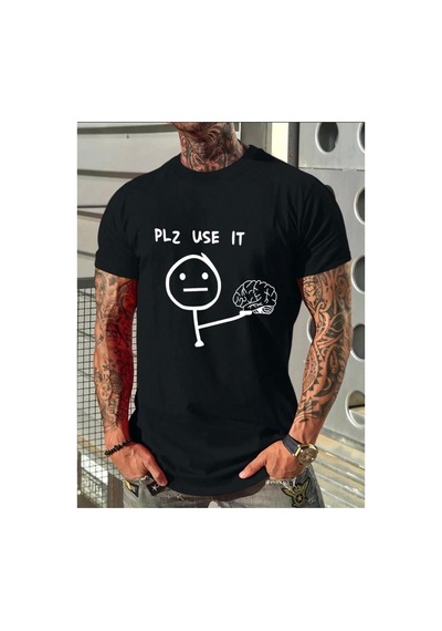 Medinenur Plz Use It Detaylı Basic T-shirt Siyah