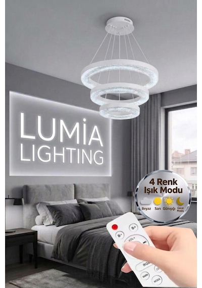 LumiaLighting Vera Model Beyaz Kumandalı 3 Renk Modu Ledli Modern Salon Mutfak Çocuk Yatak Odası Led Avize