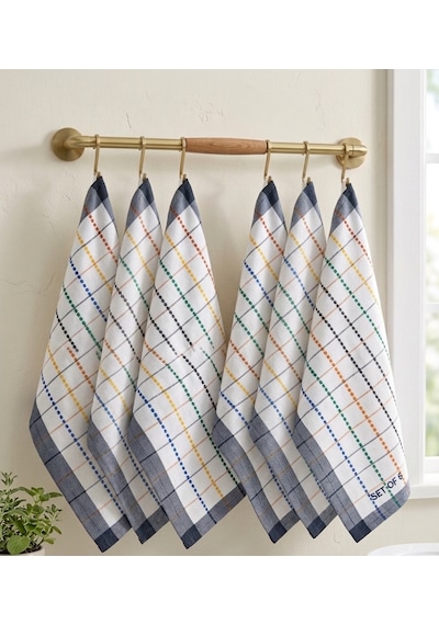 %100 Pamuk Kurulama Bezi 6'lı Set 45 65 Cm Emici, Yıkanabilir, Renkli Desenli Çok Renkli