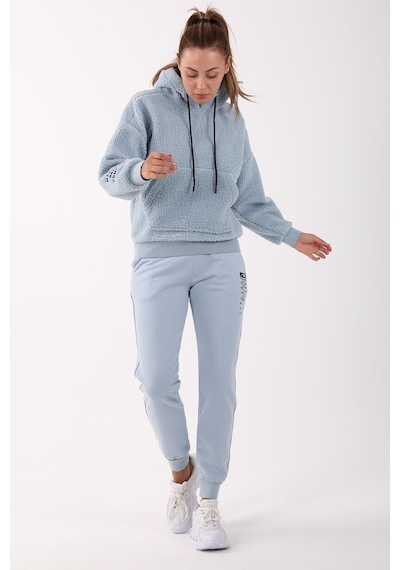 Maraton Sportswear Comfort Kadın Kapşonlu Uzun Kol Basic Sisli Mavi Sweatshirt 21443-sisli Mavi
