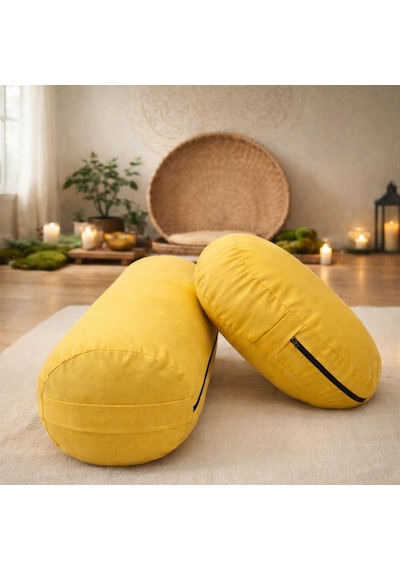 Yuvarlak Zafu Meditasyon Minderi & Bolster Minderi İkili Yoga Meditasyon Minder Seti Sarı