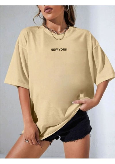Kadın New York Baskılı Oversize T-shirt 001