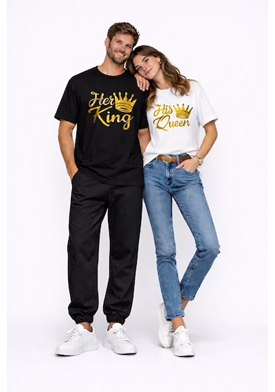 King Queen Sevgili Kombini Oversize Çift Tişört Unisex Partner Ko Çok Renkli