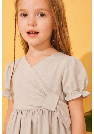 Esila Kids Kız Çocuk Elibse Flam Pamuk İnce Yazlık Elbise Bej