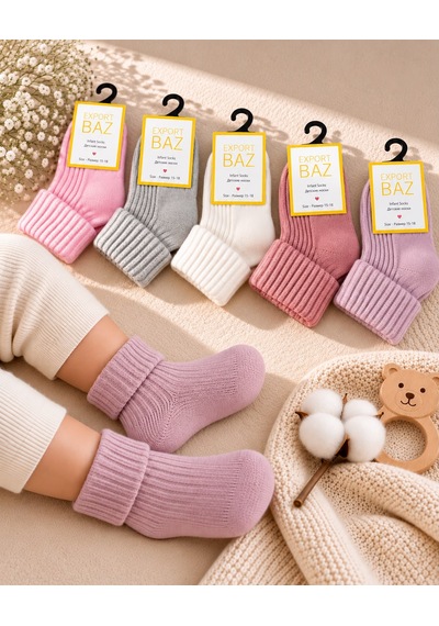Baz Export 5'li Bebe Kıvrık Çorap Pembe