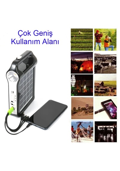 Solar Şarjlı Kamp Feneri Güneş Enerjili Usb Çok Amaçlı Aydınlatma Siyah - Sarı