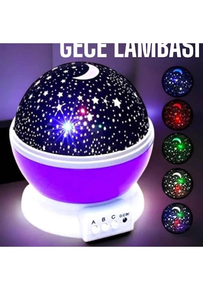 Yıldızlı Gökyüzü Projeksiyon Gece Lambası Ay Ve Gezegen Desenli Renkli