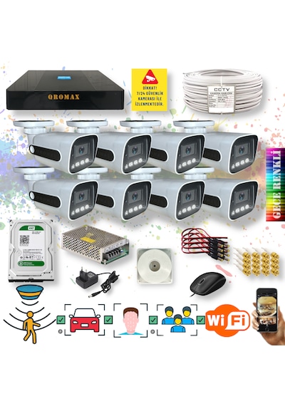 8 Kameralı Hareket Algılayan Gece Renkli Fullhd Kamera Seti 784w