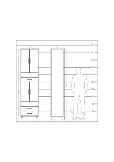 Arges Dolap 5 Raflı 5 Çekmeceli 4 Kapaklı 60x30x243 Çam-çam Çam