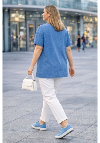Cedy Denim Cedy - Kadın Özel Tasarım Esnek, Pul Payet, Dantel Detaylı Yıkamalı Büyük Beden Tişört Mavi Cedy Denim Cedy - Kadın Özel Tasarım Esnek, Pul Payet, Dantel Detaylı Yıkamalı Büyük Beden Tişört Mavi