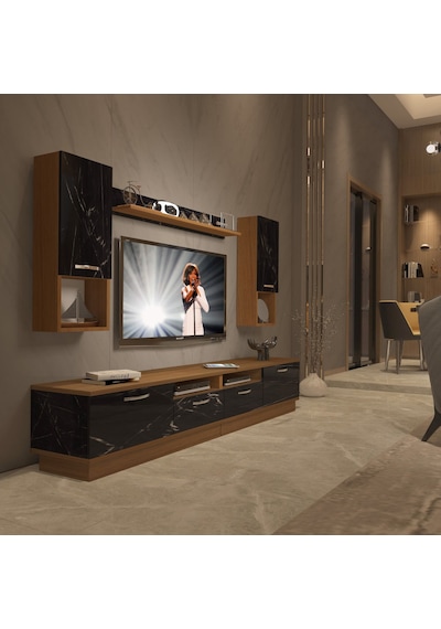 Decoraktiv Trendstyle 5220da Mdf Tv Ünitesi Tv Sehpası Ceviz - Siyah Mermer