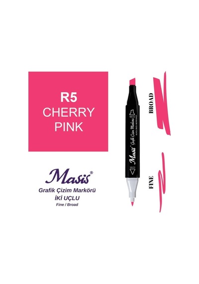 Çift Uçlu Marker Grafik Çizim Kalemi 5 Kiraz Kırmızı