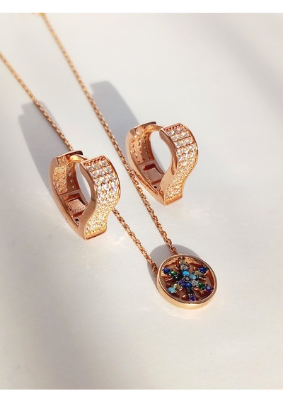 Gümüş Gold Kar Tanesi Kolye Beyaz Kalp Küpe Trend Kadın Set