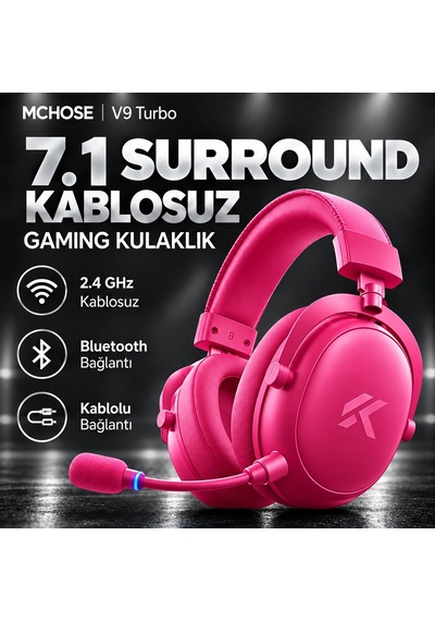 Mchose V9 Turbo+ Berry Red 7.1 Surround Kablosuz Gaming Kulaklık Hw-v9-12