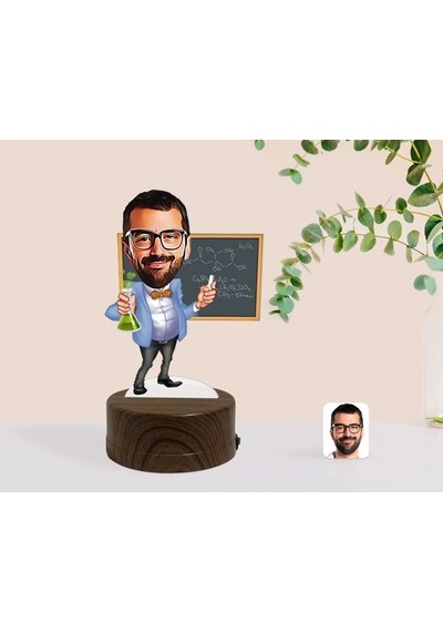 Kişiye Özel Erkek Kimya Öğretmeni Karikatürlü Dekoratif 3D Biblo