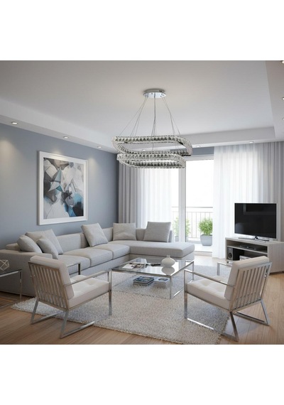 Elentra 2 Katlı Kristal Taşlı Ledli Avize Krom