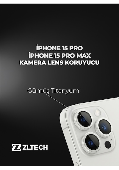 İphone 15pro/15promax Uyumlu Kamera Lens Koruyucu Titanyum - Gümüş