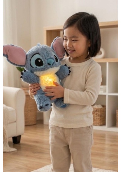 30 Cm Stitch Işıklı Ve Müzikli Peluş Uyku Arkadaşı 5 Modlu Nefes Alan Gece Lambası Sevimli Hediye Oyuncak Mavi