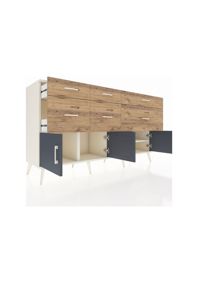 Kronos Konsol Tek Raflı 6 Çekmeceli 4 Kapaklı 176x59x99 Aytaşı-an Aytaşı-antrasit/çam