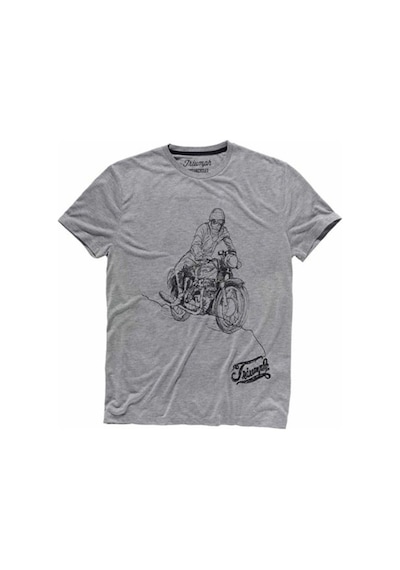Triumph Tom Motor Resmi Baskılı Bisiklet Yaka Gri Tshirt
