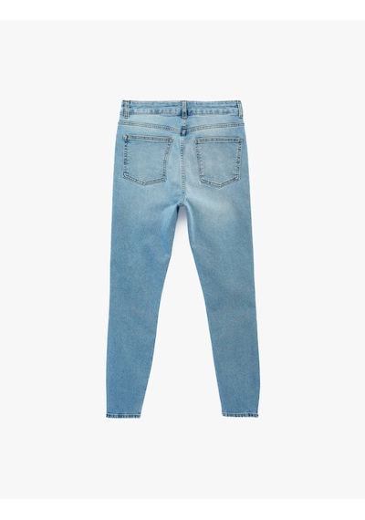 Koton Yüksek Bel Pamuklu Düğmeli Dar Paça Skinny Denim Pantolon - Skinny Push Up Fit Jean Açık İndigo 6sal40192md