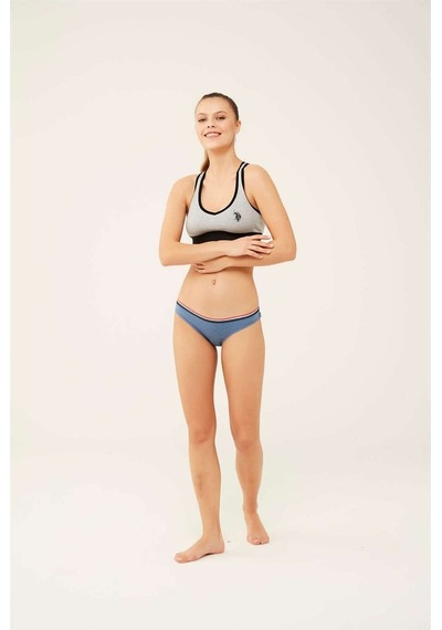 U.S. Polo Assn. Kadın Beyaz - Mavi Melanj - Gri Melanj 3 Lü Slip 66271 Mavi