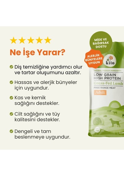 Kito Doğal Besi Kuzu Etli Yetişkin Köpek Maması 2.5 KG