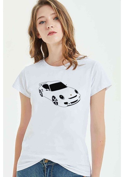 Porsche Baskılı Beyaz Kadın Tshirt (534306803)